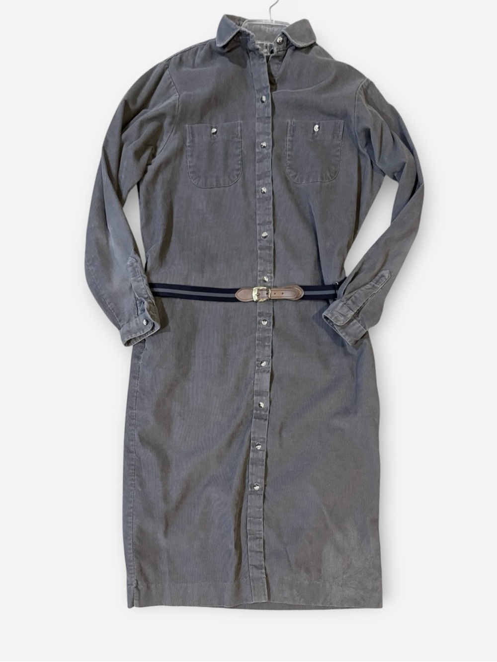 Vintage L.L. Bean Classic Button-Front Shirt Dress in Gray